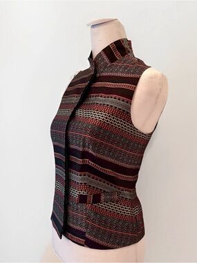 Classiques Entier Womens Silk Vest Mock NeckGeometric Lined Sz S Petite
